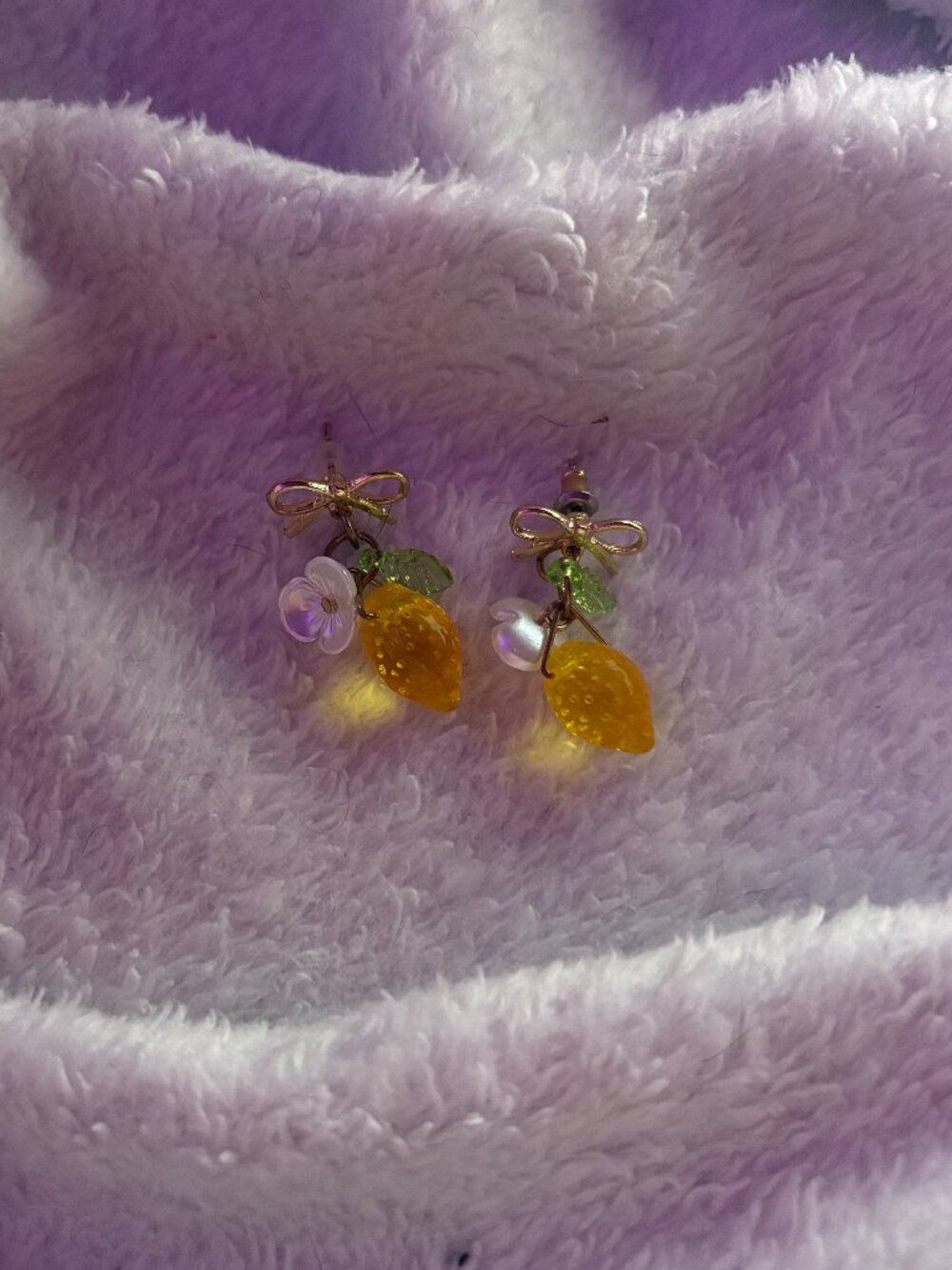 Lemon earrings, yellow and gold, women's one size. Backings included.